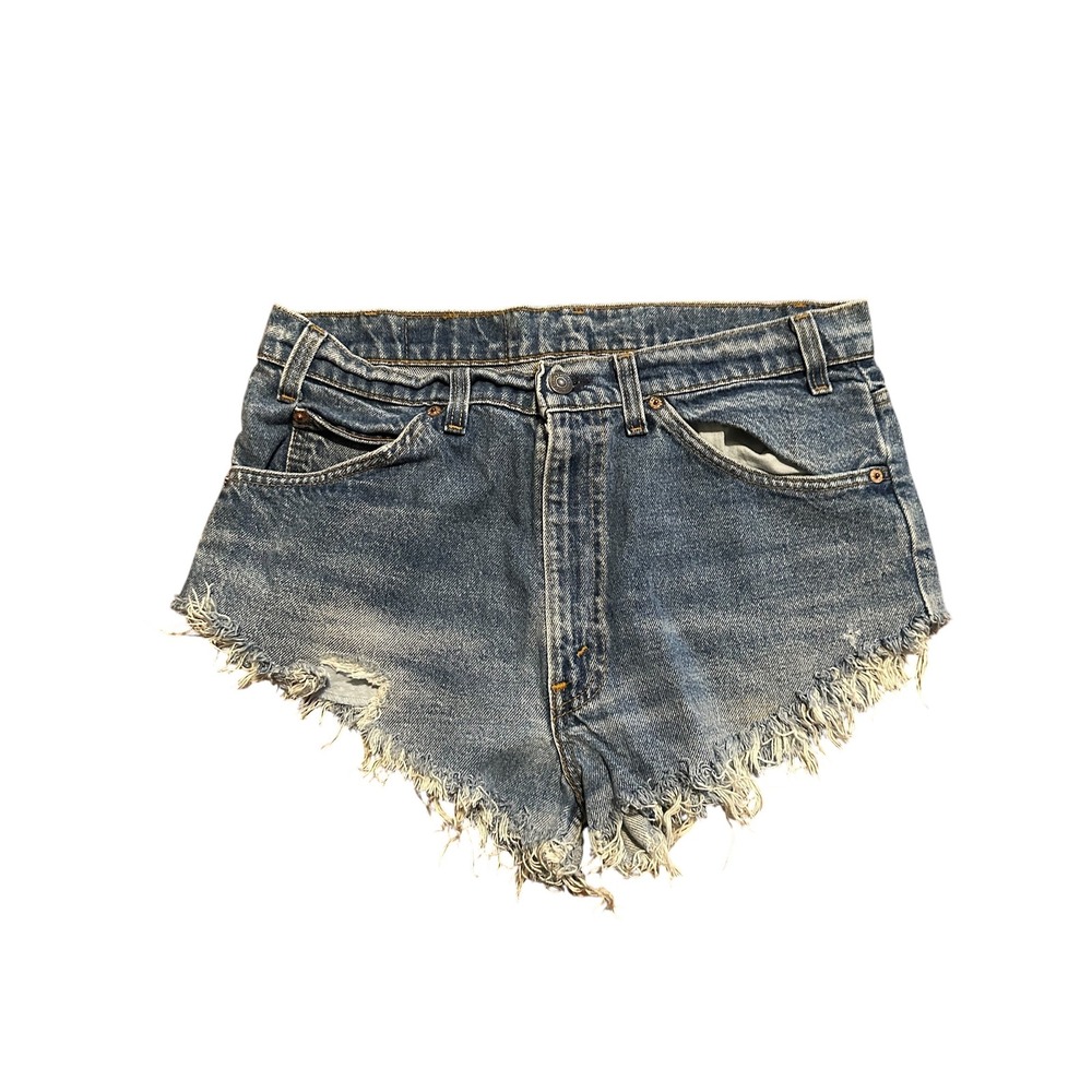Vintage Levis 509 Orange Tab Distressed Denim Cut Off Shorts Blue W34 USA Made